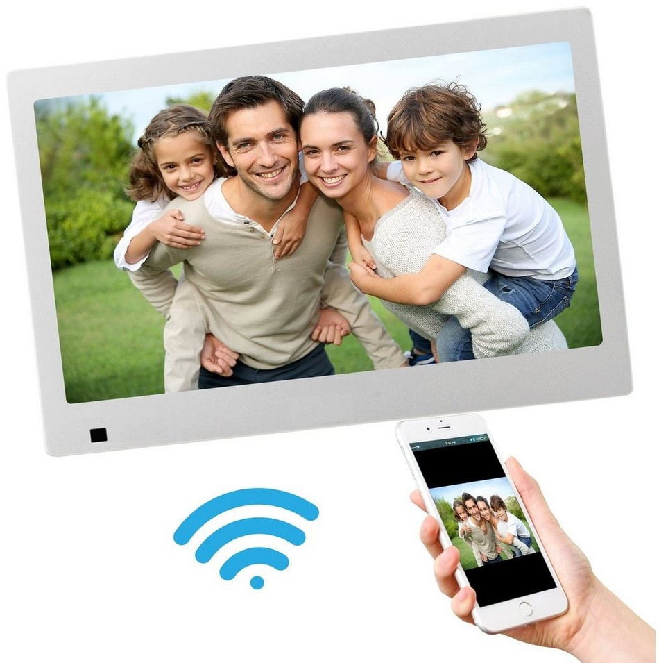 XORO CPF 10B1 ‑10.1 Zoll Digitaler Bilderrahmen mit Touchscreen, WLAN, SD Kartenleser, USB, Bewegungssensor, 1280 x 800 Auflösung, 16:10 Format, App-Steuerung