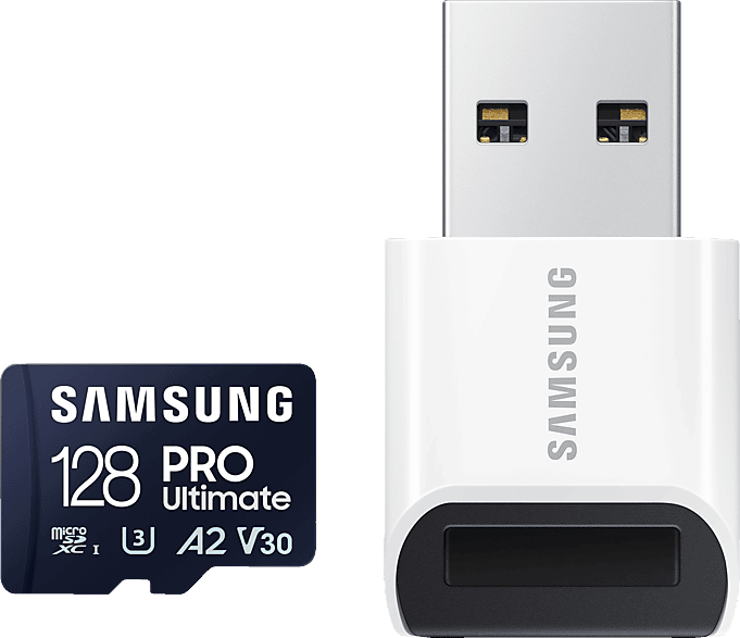 Samsung PRO Ultimate microSD-Karte USB-Kartenleser, 128 GB, Für Smartphones, Drohne und Action-Cam , UHS‑I U3, 200 MB/s Lesen, 130 MB/s Schreiben,‎ MB-MY128SB/WW