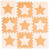 Puzzlematte Sterne, 9 Stück, 18 Teile, EVA Schaumstoff, schadstofffrei, Spielunterlage 91x91 cm, orange-beige