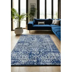 Kadima Design Persischer Teppich Antik-Optik  200x290cm, Florhöhe 9mm, Gesamthöhe 12mm  Dunkelblau  Langlebig  Großer Wohnraum  LODI-Lambro