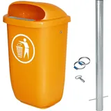 BRB-Lagertechnik 50 Liter, Abfallbehälter orange im Komplettset mit verzinktem Rohrpfosten - Orange