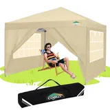 COBIZI Faltpavillon 3x3 Wasserdicht Stabil mit |8X Heringe|4X Windseil|UV-Schutz 50+|Hoch Dichte Plane|Partyzelt Pavillon 3x3 Wasserdicht Stabil Winterfest Faltpavillon 3x3 Gartenpavillon(Khaki)