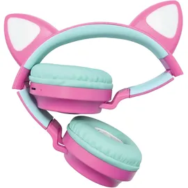 Lexibook Lexibook, Barbie, 2-in-1 kabellose, Kopfhörer mit Katzenohren, Lichteffekte, Stereosound, Bluetooth & Kabel, faltbar, verstellbar, LED-Leuchten, Pink, HPBTKTBB