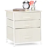 Relaxdays Regalsystem, 3 Stoff-Schubladen, universale Schubladenbox, Metall und Holz, HxBxT: 53 x 48 x 40 cm, beige