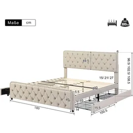 XDOVET Polsterbett 180 x 200 cm Beige