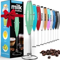 PowerLix Milchaufschäumer Stab, Milchschäumer Elektrisch - mit Edelstahlständer 15-20s, 19000 U/min, Batteriebetriebener Milk Frother für Kaffee, Latte, Cappuccino, Heiß & Kalte Schokolade, Grasgrün