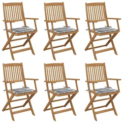 vidaXL 6x Akazienholz Massiv Gartenstuhl Klappbar mit Kissen Armlehnen Klappstuhl Holzstuhl Stuhl Gartenstühle Gartensessel Gartenmöbel