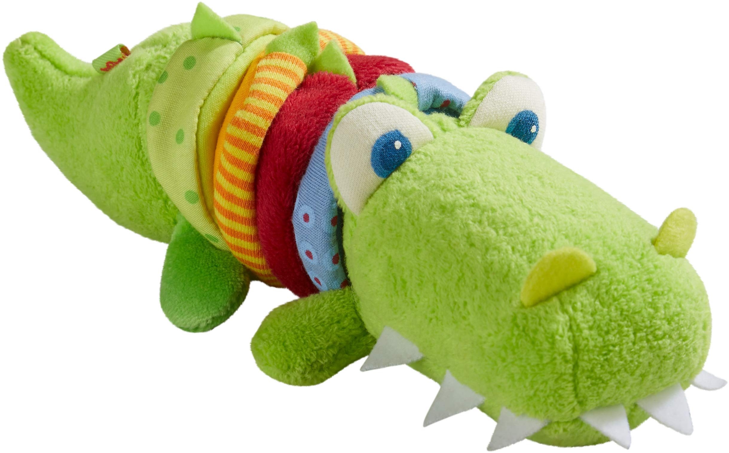 HABA 304759 - Ratterfigur Kroko, Baby-Spielzeug aus Stoff mit Rattermotor, Spielzeug ab 6 Monaten
