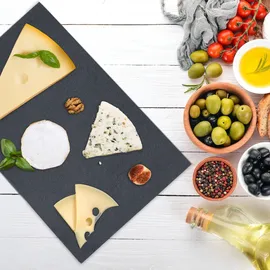 Relaxdays Schieferplatte 6er Set, 30 x 20 cm, Servieren von Käse & Desserts, Servierplatte zum Beschriften, anthrazit
