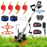 Akku Rasentrimmer mit Akku, Ohne Faden Freischneider, klein 21V Leichtes Trimmer Garten, Rasenkantenschneider für Garden Lawn mit akku und rädern (Grau)