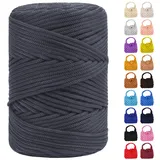 LEREATI Polyester Garn 3mm x 170m, Makramee Garn 3mm Geflochten Makramee Schnur Bunt, Macrame Cord 3mm Farbig für Geschenk, Häkeltasche, Umhängetasche, Platzteller, Wohndekorationen (Dunkelgrau)