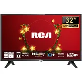 RCA Fernseher 32 Zoll (80 cm) LED HD Fernseher mit Triple Tuner (DVB-C / T2 / S2), HDMI, CI+, USB-Mediaplayer, Hotelmodus, Dolby Audio