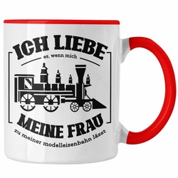 Trendation Tasse Lustige Modelleisenbahn Tasse Geschenk für Eisenbahner rot
