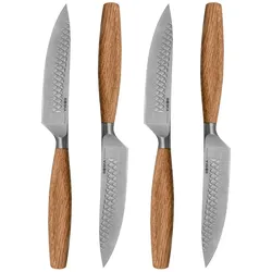 Boska Steakmesser-Set Oslo+ / 4er-Set / Edelstahl-Messerset / Zum Schneiden von Fleisch(ersatz), Fisch, Gemüse / Non-stick / Europäisches Eichenholz