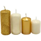 Dekohelden24 Gestufte Stumpenkerzen H 5-10 cm Ø 4 cm gold