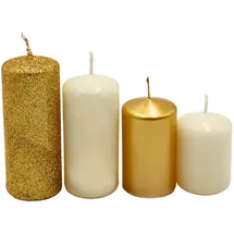Dekohelden24 Gestufte Stumpenkerzen H 5-10 cm Ø 4 cm gold