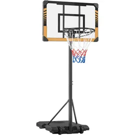 Yaheetech Basketballkorb mit Rollen, 216–246 cm höhenverstellbarer Basketballständer, mobile Basketballanlage, Braun,