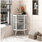 Celya Eckregal Eck-Unterschrank mit Tür aus gehärtetem Glas und verstellbarem Regal, für Badezimmer, Wohnzimmer, Schlafzimmer,Weiß weiß