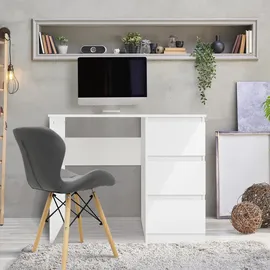 ML-Design Schreibtisch mit 3 Schubladen, 90x76x50 cm, Weiß, Hochglanz, viel Stauraum, Arbeitstisch