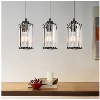 Nettlife Pendelleuchte Kristall Modern Wohnzimmer 3 Flammig E27 Schwarz Esstisch Hängeleuchte, Höhenverstellbar, LED wechselbar, Pendellampe für Küche Esszimmer Schlafzimmer schwarz