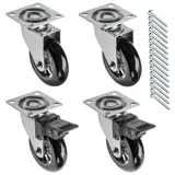 GTV - Möbelrollen BRAZIL, Lenkrollen, 4 Stück set Rollen für Möbel: 2x Rollen mit Bremse, 2x ohne Bremse, aus Stahl und Gummi, +16 PanHead-Schrauben 5x15/16, Durchmesser: 75 mm, Farbe: Schwarz