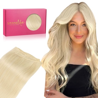 WENNALIFE Tressen Extensions Echthaar, 35cm 80g Platinblond Tressen Echthaar zum Einnähen Echthaar Extensions Tressen Remy Haar Weft Echthaar Tressen Haarverlängerung Echthaar Sew In Hair Extensions