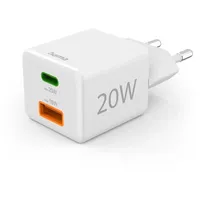 Hama Schnellladegerät, 1x USB-C 1x USB-A Mini-Ladegerät PD, 20 W weiß
