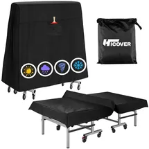 hicover Tischtennisplatte Abdeckung - wasserdichte Tischtennis Schutzhülle aus 600D Oxford für Outdoor und Indoor - 165x70x185cm Schwarz