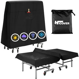 hicover Tischtennisplatte Abdeckung - wasserdichte Tischtennis Schutzhülle aus 600D Oxford für Outdoor und Indoor - 165x70x185cm Schwarz
