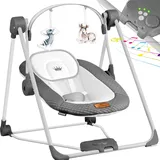 Kidiz KIDIZ® Babywippe Babyschaukel mit 5 Geschwindigkeitseinstellungen zusammenklappbarer Baby Wippe Schaukel Babyhochstuhl mit Spielbogen Spielzeugen 5 beruhigende Naturgeräusche neugeborene