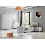 JV Möbel Möbelset Elegant Bett, Nachttisch Kommode, Kleiderschrank, Weiß 4-teilig Design