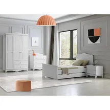 JV Möbel Möbelset Elegant Bett, Nachttisch Kommode, Kleiderschrank, Weiß 4-teilig Design