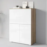 Home Affaire PC-Schrank HOME AFFAIRE "Vera, Sekretär, Home-Office-Schreibtisch mit LED-Beleuchtung", weiß (sonoma, weiß hochglanz), B:90cm H:125,1cm T:42cm, Sekretäre, Multifunktional mit Stauraum, klappbare Tischfläche, LED, B 90 cm
