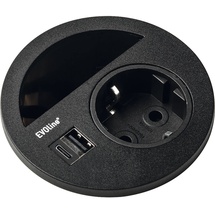 Kenson EVOline 159273006900, schwarz Circle80 Steckdose mit Kabeldurchgang und USB-A+C-Doppelcharger