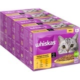 Whiskas 1+ Katzenfutter Geflügel Auswahl in Sauce, 12x85g (4 Packungen) – Hochwertiges Nassfutter für ausgewachsene Katzen in 48 Portionsbeuteln