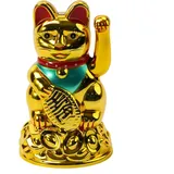 Glückliche Winkekatze Maneki Neko in Gold-Finish, perfekte Feng Shui-Dekoration für jeden Raum (11,4 cm Gold)