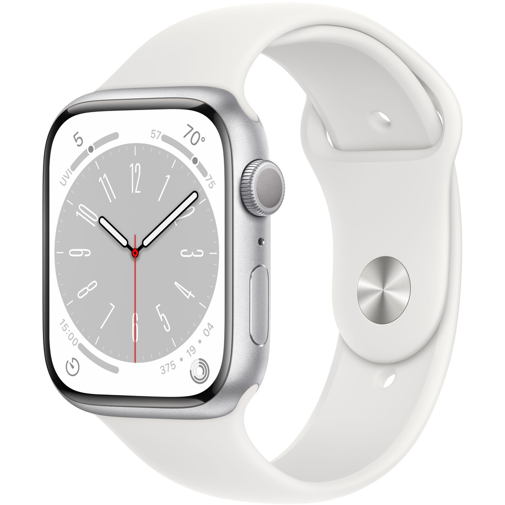 Apple Watch Series 8 GPS 45 mm Aluminiumgehäuse silber Sportarmband weiß ab  371,95 € im Preisvergleich!