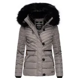 Navahoo Damen Winterjacke Steppjacke mit Abnehmbarer Kunstfell-Kapuze Wisteriaa Grey Gr. S - S