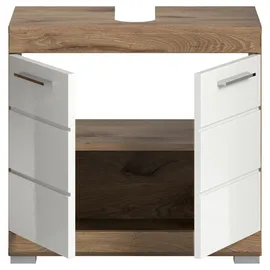 xonox.home Waschbeckenunterschrank Wave Weiß Hochglanz/Nox Oak 56 cm x 60 cm x 34 cm
