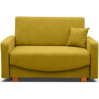 Konsimo Kindersofa INCA Sofa 2 Gästesofa, Schlaffunktion, Seitentasche, mit Bettkasten, Massivholzbeine gelb