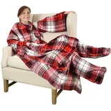 Catalonia Classy Decke mit Ärmeln und Fußtasche Geschenk für Frauen Herren, Flauschig Fleece Tragbare Kuscheldecke mit Ärmeln, Warm Decke zum Anziehen Ärmeldecke Erwachsene, 190 x 135 cm Rot Plaid