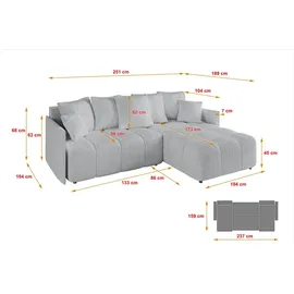 altdecor Ecksofa Samt mit Schlaffunktion 2-Sitzer Grau