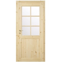 Kilsgaard Zimmertür Holz mit Glas Typ 02/SP6 - SP9 Kiefer unbehandelt, DIN Links, 860x1985 mm,ohne Verglasung (9 Sprossen)