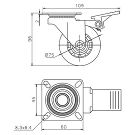 SOTech Möbelrolle 4 Stück Ø 75 mm 7,5 cm x 2,3 cm x 9,6 cm