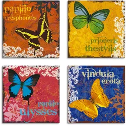 Leinwandbild ARTLAND "Schmetterlinge Bunt", bunt (farbe bild(er): bunt), B:20cm H:20cm, Canvas, Leinwand, MDF, Bilder, 4er Set, verschiedene Größen