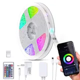 B.K.Licht - LED Strip 5m smart via App- und Sprachsteuerung, RGB Licht, Smart Home LED Streifen, Leiste, Gaming Deko, Party Deko, Band, Lichtleiste, 5x1x0,3 cm