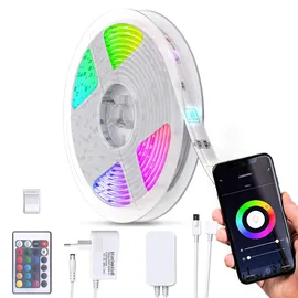 B.K.Licht - LED Strip 5m smart via App- und Sprachsteuerung, RGB Licht, Smart Home LED Streifen, Leiste, Gaming Deko, Party Deko, Band, Lichtleiste, 5x1x0,3 cm