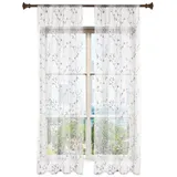 Woltu VH6055gr-2, 2er Set Gardinen transparent Blumen Stickerei mit Kräuselband Leinen Optik, Doppelpack Vorhang Stores Voile Fensterschal Dekoschal für Wohnzimmer Schlafzimmer, 140x175 cm, Grau