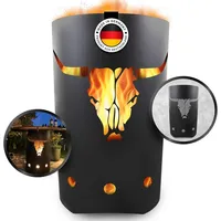 Feuertonne Stahlfass für Feuerplatte Grillplatte mit Stierkopf #176 - Schwarz