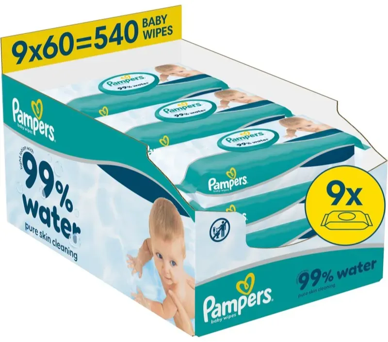 Pampers 99% Water Baby Wipes feuchte Feuchttücher für Kinder 9x60 St.
